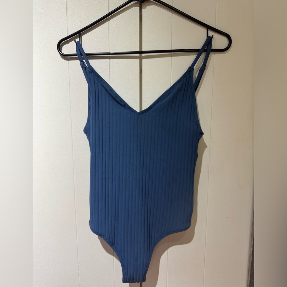 Blue Ribbed Bodysuit